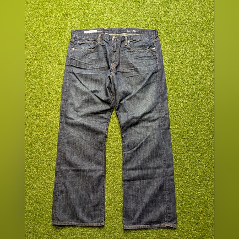 Gap 1969 Jeans Mens Size 38x32 Loose Fit Dark Blue Denim Skater Grunge Baggy